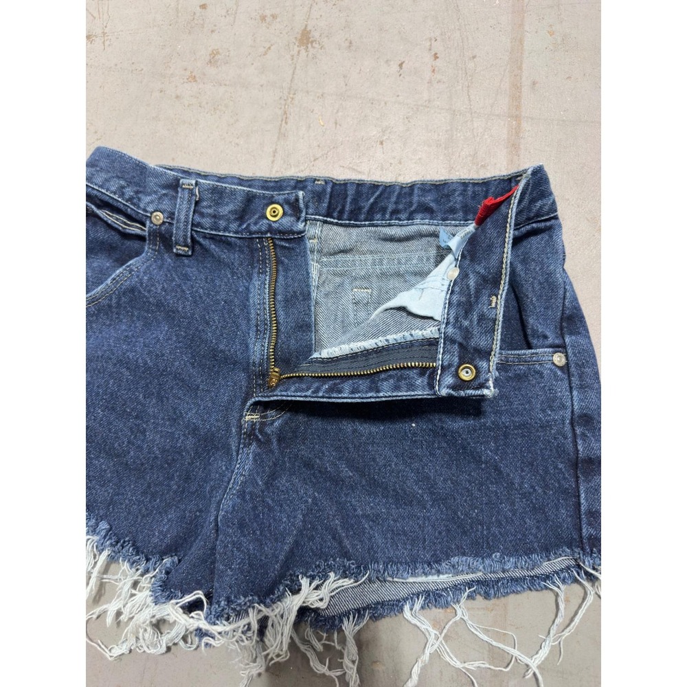 Vintage Wrangler High Waisted Denim Cutoff Shorts Dark Wash Frayed Hem 27 Waist - Picture 9 of 9